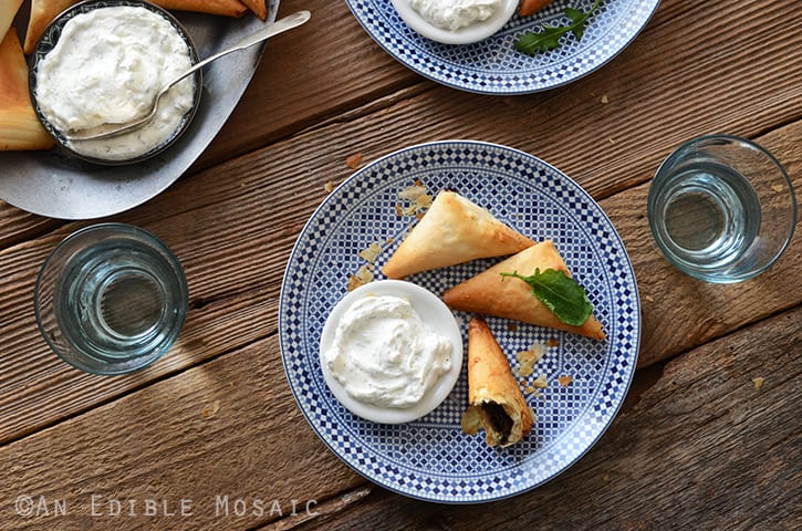 Crispy Baked Kale Phyllo Triangles with 3-Ingredient Feta Yogurt Dip 5