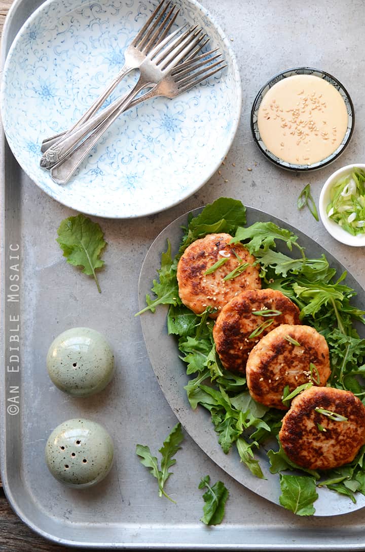 Hoisin Salmon Burgers with Sweet and Spicy Ginger Mayo