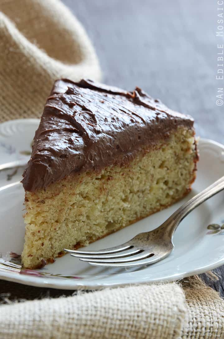 Yellow Banana Cake with Whipped Dark Chocolate Ganache