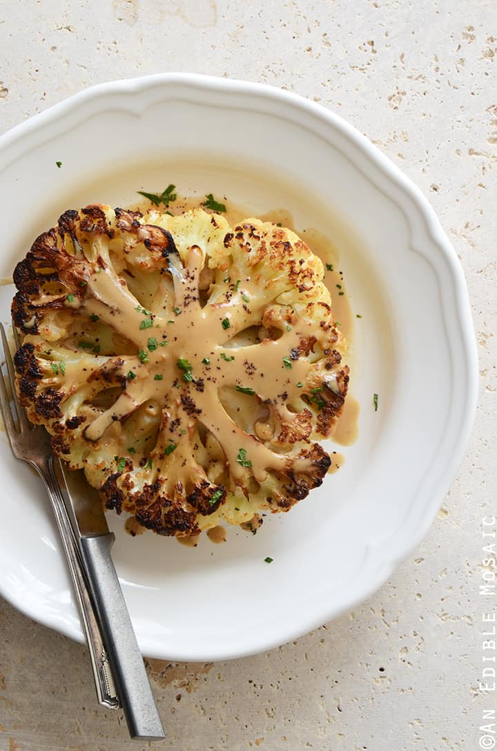 Cauliflower Steaks with Tea Umami Sauce