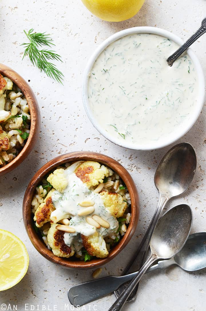 Roasted Cauliflower and Pearl Barley Bowls with Creamy Tahini-Dill Dressing 3