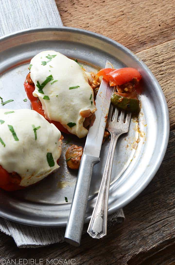 plate of low carb pizza stuffed peppers