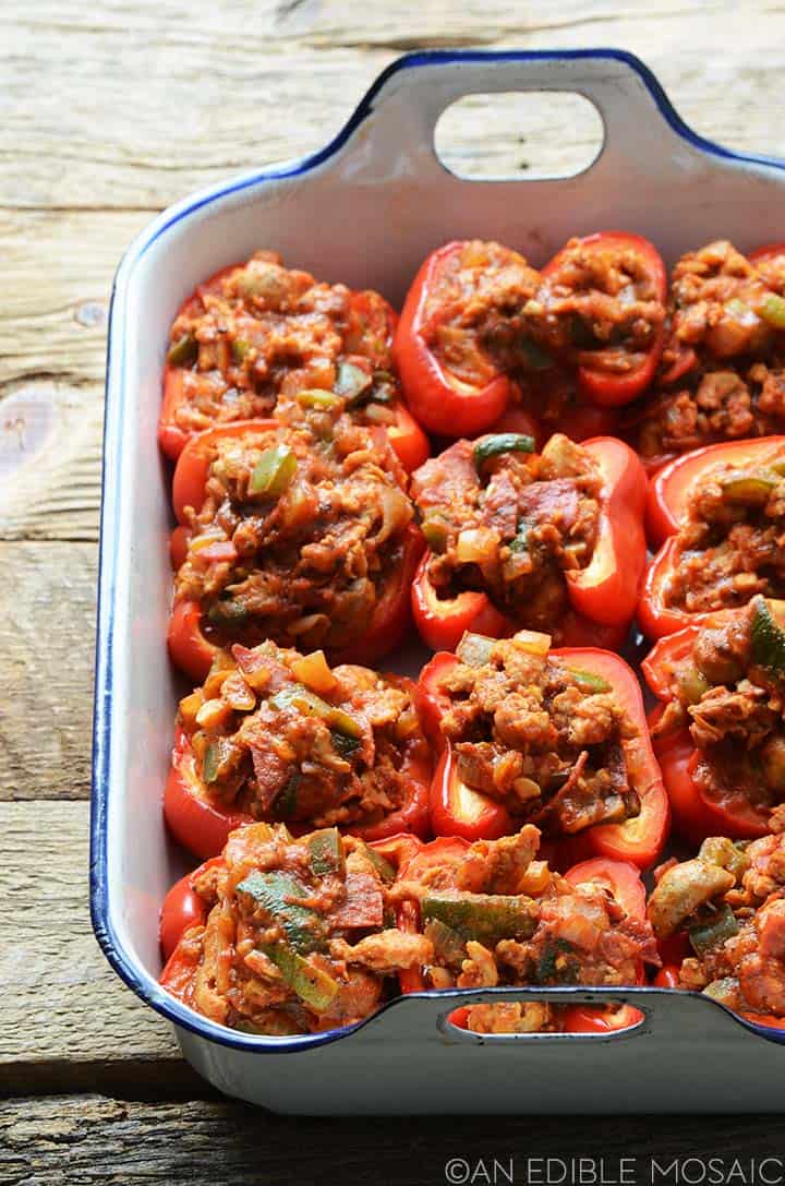 stuffed peppers in dish without cheese