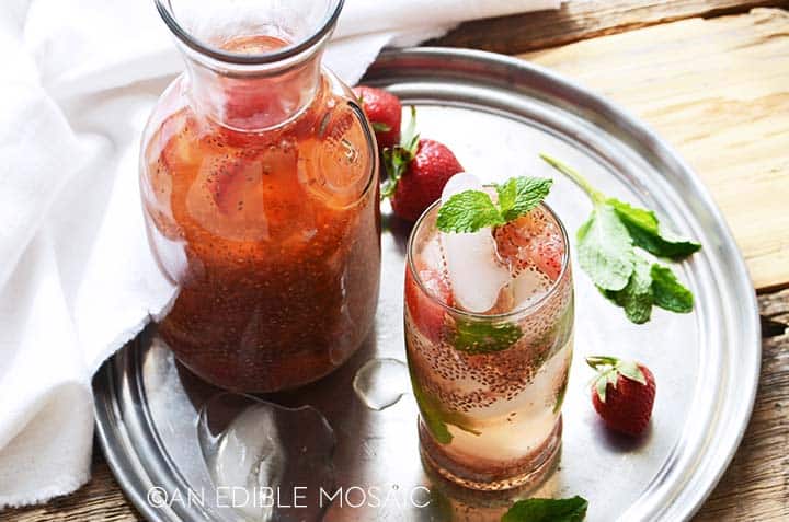 chia seed green tea with fresh strawberries