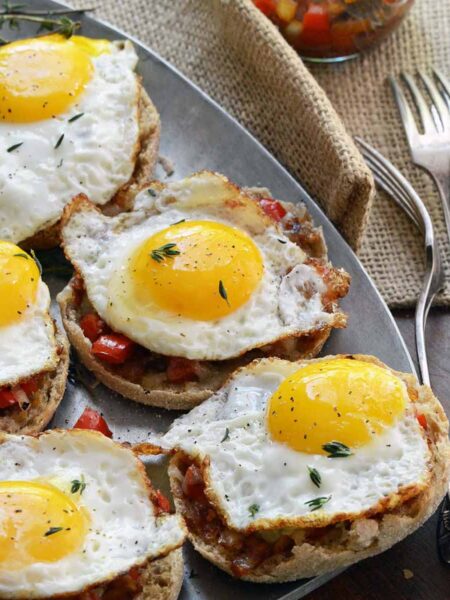 open face English muffin egg and cheese sandwiches featured image
