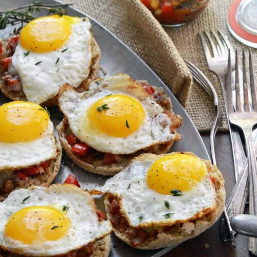 open face English muffin egg and cheese sandwiches featured image