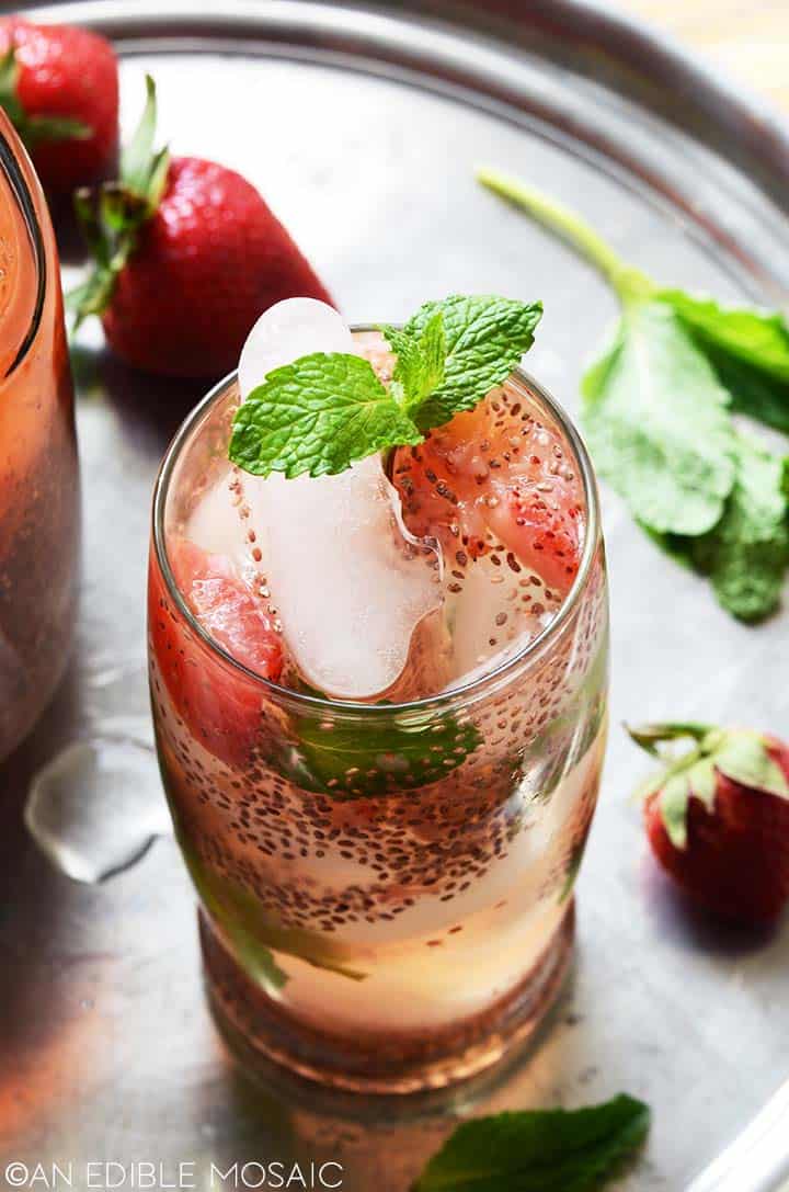 strawberry chia seed iced green tea with mint