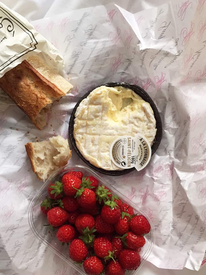 Bread Cheese and Strawberries Lunch