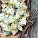 Creamy Dijon Potato Salad on Wooden Plate