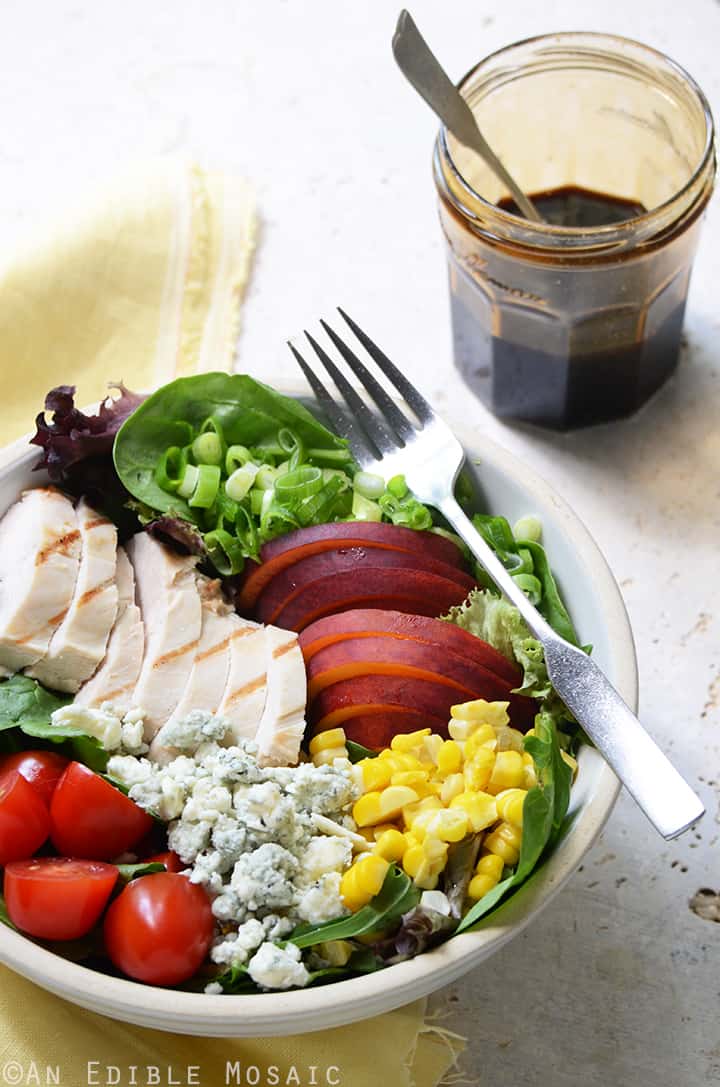 Grilled Chicken Salad with Corn, Peaches, Blue Cheese, and Balsamic-Honey Syrup 1