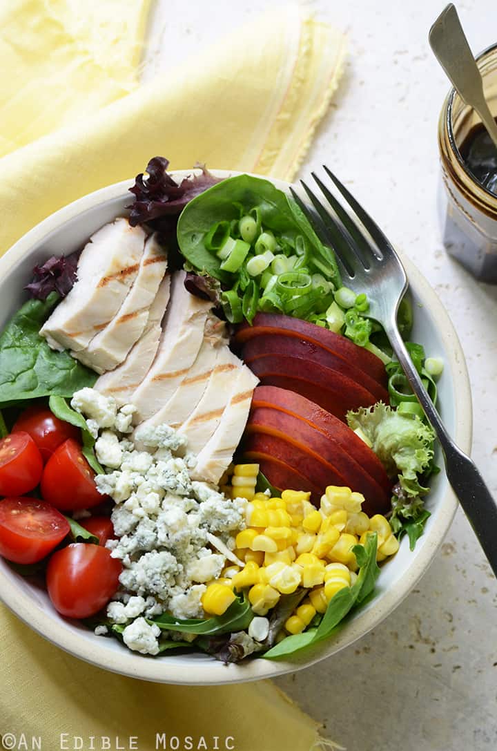 Grilled Chicken Salad with Corn, Peaches, Blue Cheese, and Balsamic-Honey Syrup 3