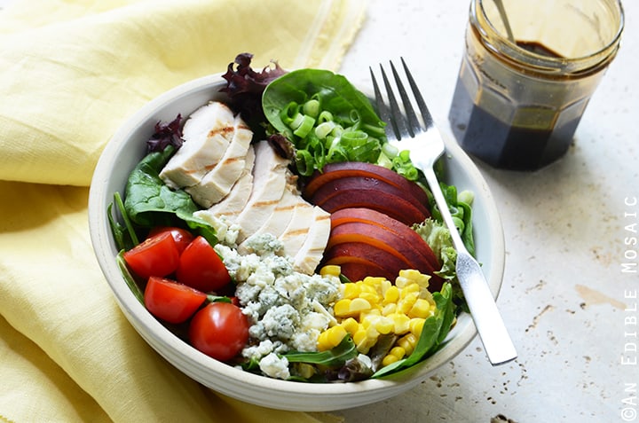 Grilled Chicken Salad with Corn, Peaches, Blue Cheese, and Balsamic-Honey Syrup 4
