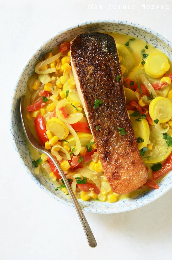 20-Minute Thai-Inspired Summer Vegetable Curry with Seared Salmon