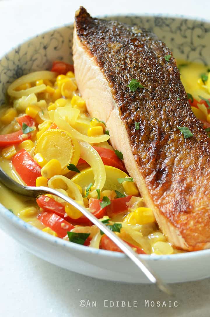 20-Minute Summer Vegetable Curry with Seared Salmon 2