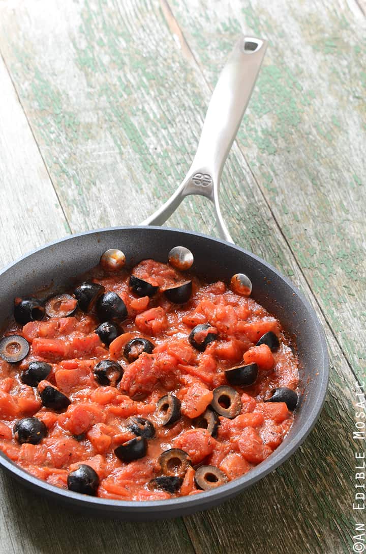 Quick Tomato-Olive Sauce and Feta Cheese