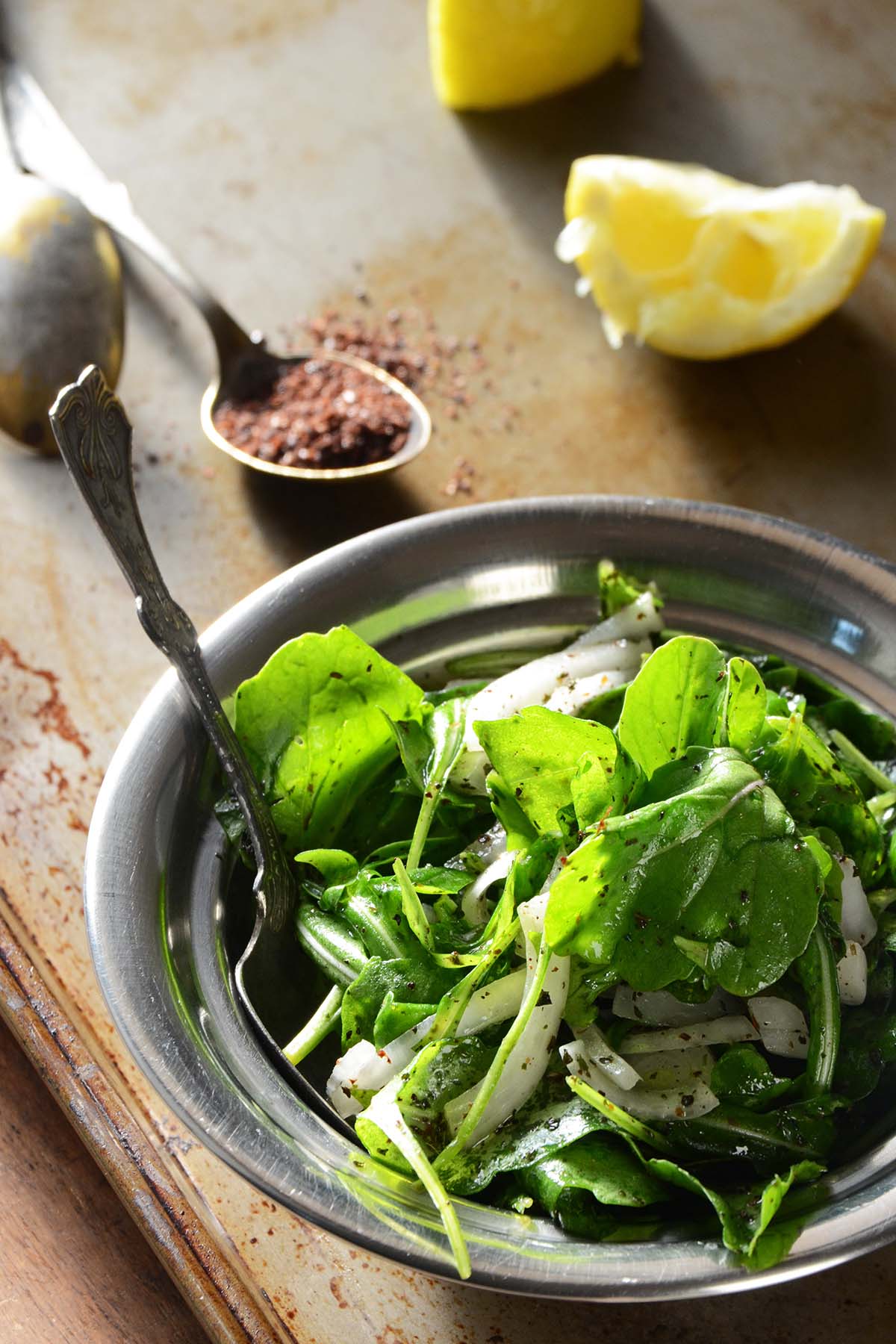rocket leaves salad with fresh lemon and sumac