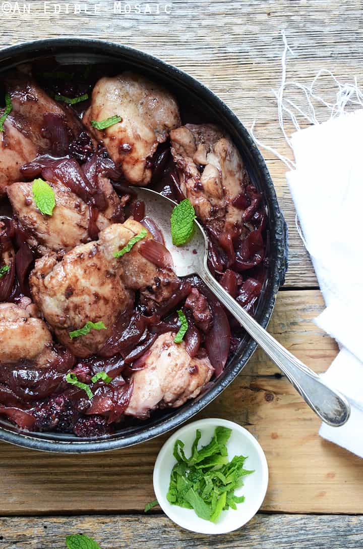 Braised Chicken Thighs with Black Tea Blackberry Sauce {Paleo}