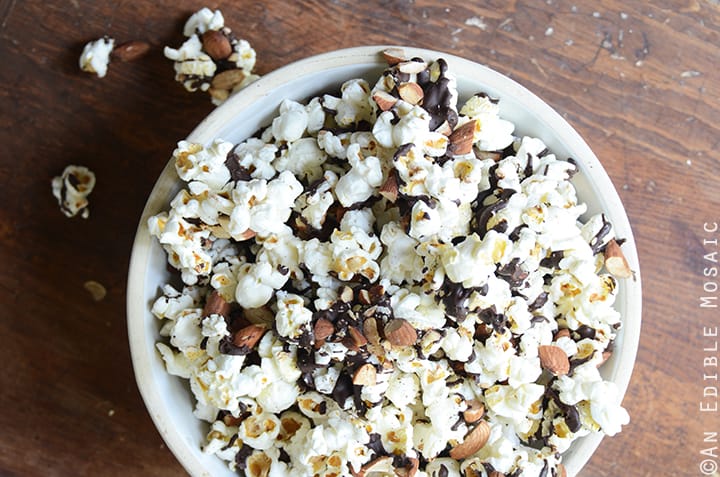 Easy Chocolate-Drizzled Coffee Popcorn with Toasted Almonds 3