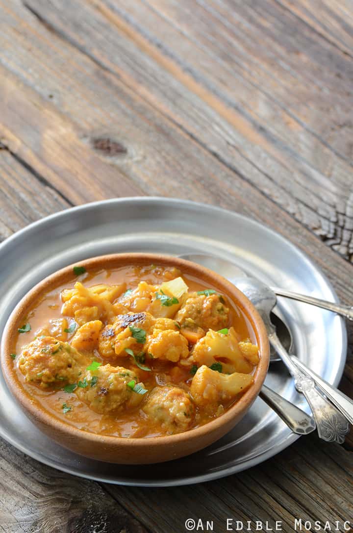 Smoky Roasted Cauliflower Soup with Herbed Chickpea Dumplings