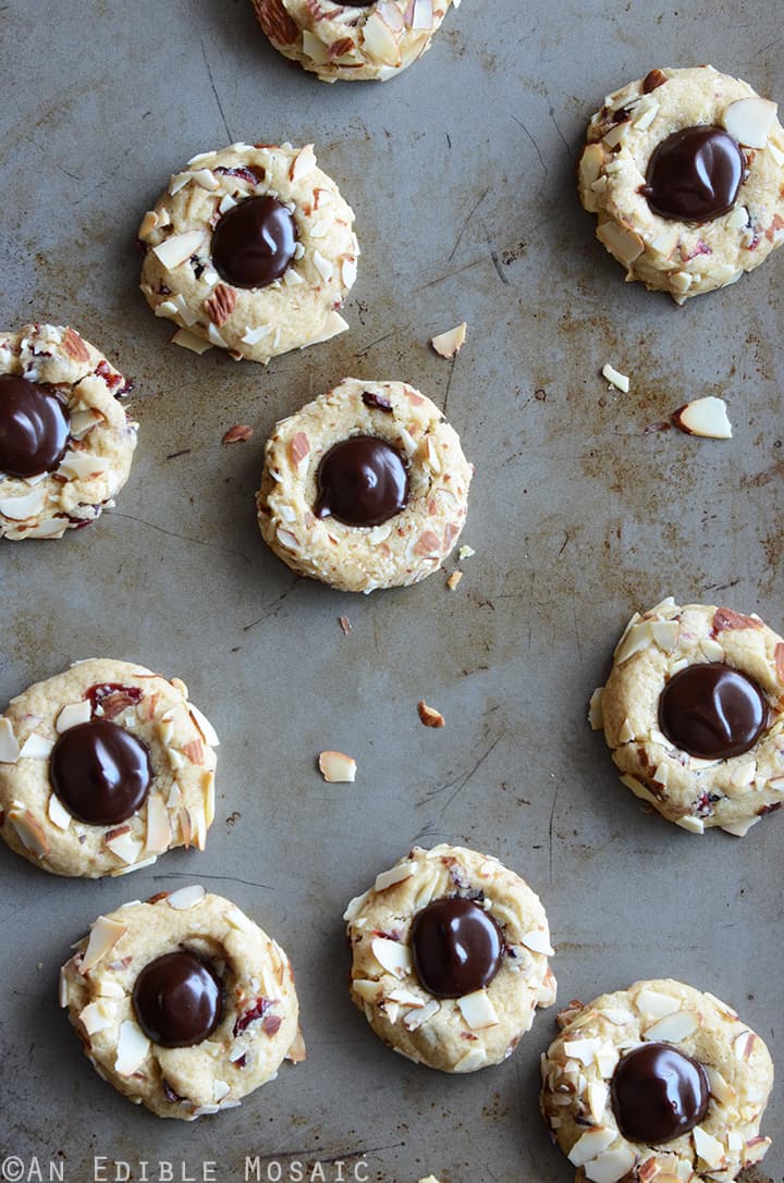 Cranberry-Chocolate-Almond Thumbprint Cookies