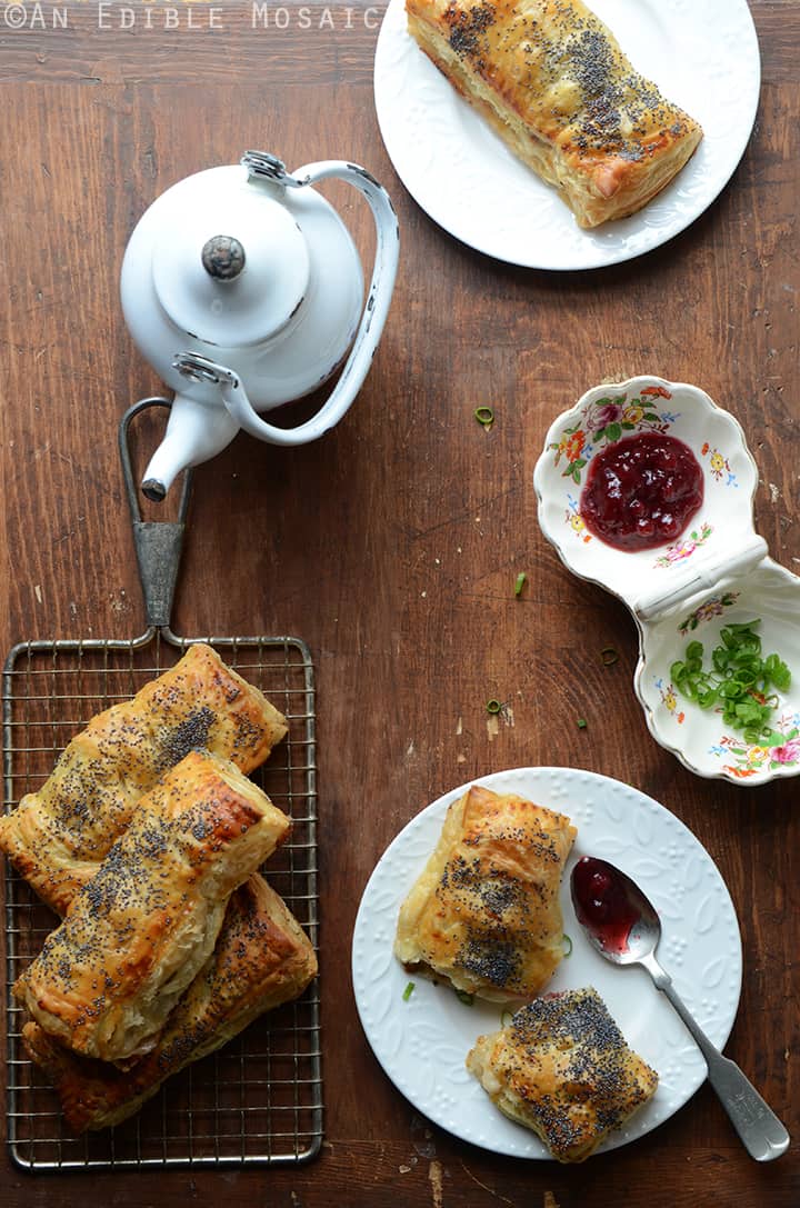 Savory Camembert Turnovers with Honey-Roasted Turkey and Lingonberry Jam