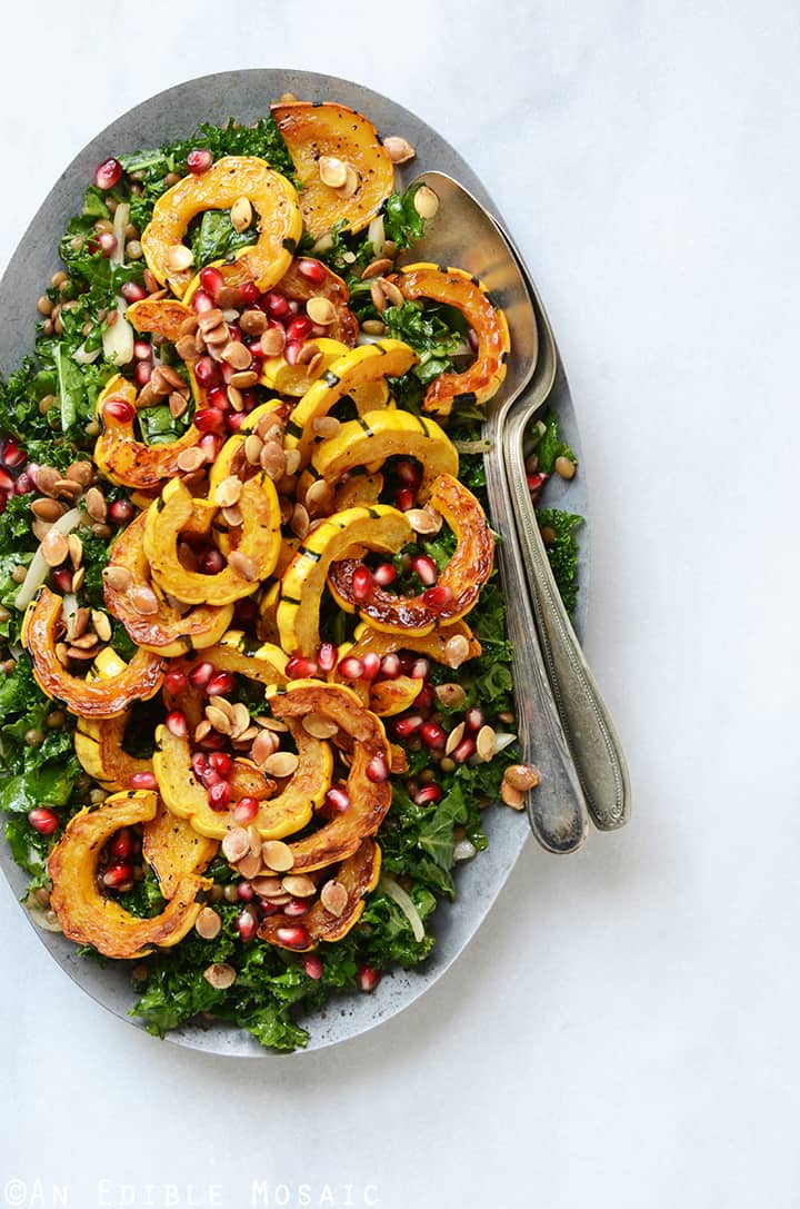 Detox Roasted Delicata Squash, Pardina Lentil, and Kale Salad with Maple-Pear Balsamic Vinaigrette {Vegan} 1