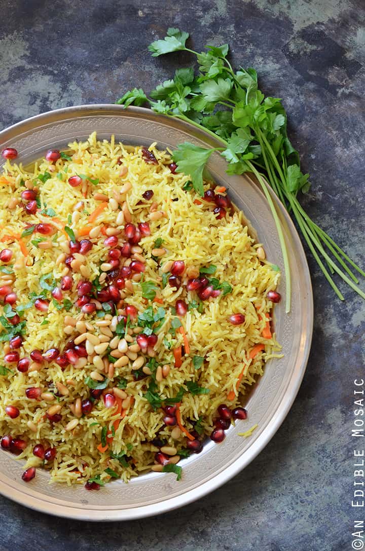 Jewel-Toned Sweet and Savory Basmati Rice Pilaf with Pomegranate 1