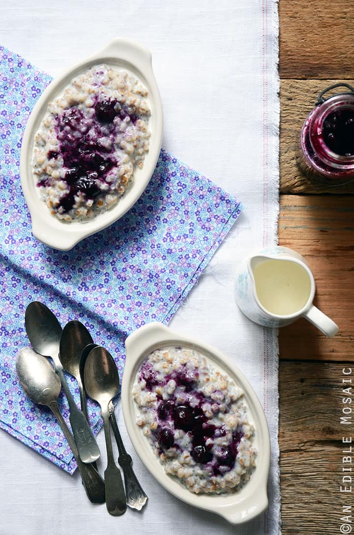 Creamy Wheat Berry Porridge with Gingered Blueberry Topping {Vegan}