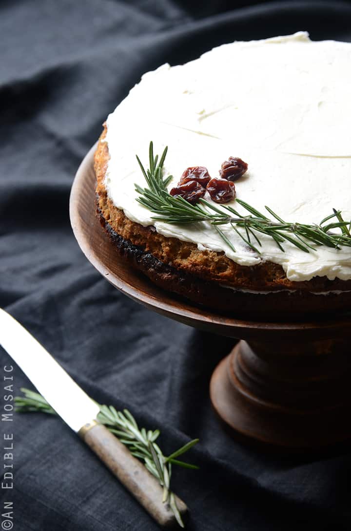 Gluten-Free Cherry Almond Cake with Rosemary Vanilla Bean Buttercream {A Downton Abbey-Inspired Wedding Cake}