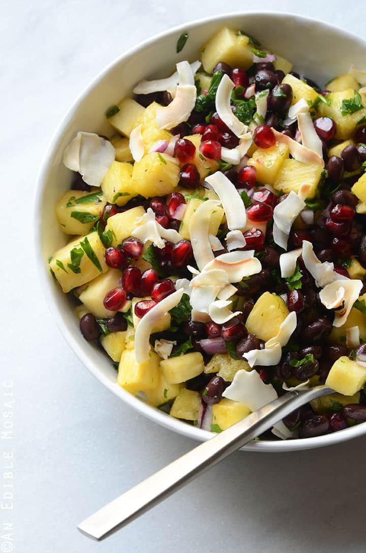 Pineapple Black Bean Salad with Pomegranate Arils and Coconut Chips {Vegan} 2
