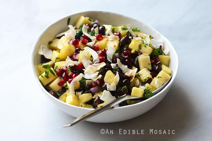 Pineapple Black Bean Salad with Pomegranate Arils and Coconut Chips {Vegan} 3