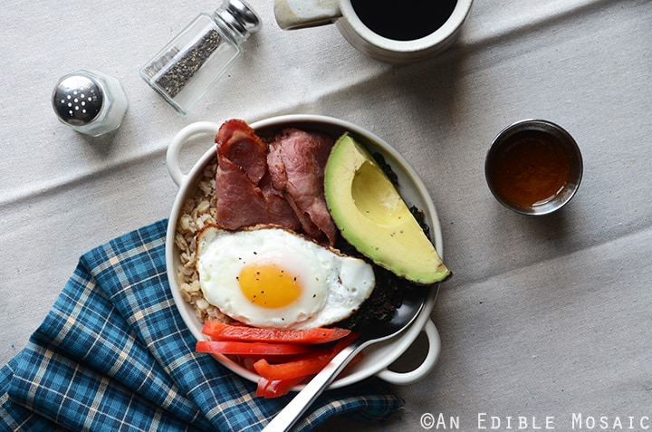 Savory Oatmeal Breakfast Bowls with Smoky Garlic Greens and Chipotle-Honey Vinaigrette 4