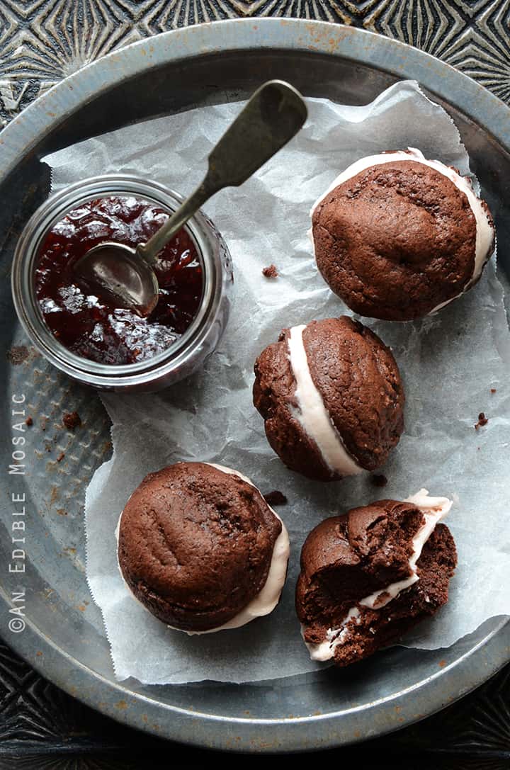 Small-Batch Fudgy Dark Chocolate Cookie Sandwiches with Raspberry Buttercream