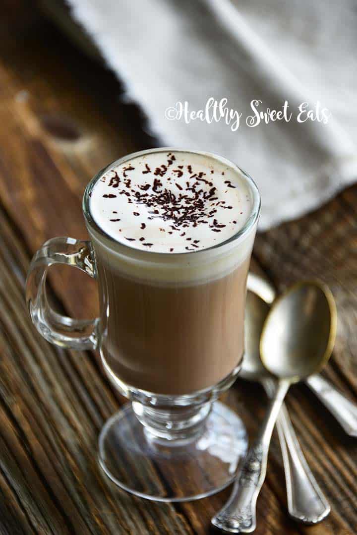 5 Minute Low Carb Hot Chocolate Recipe Front View with Vintage Spoons