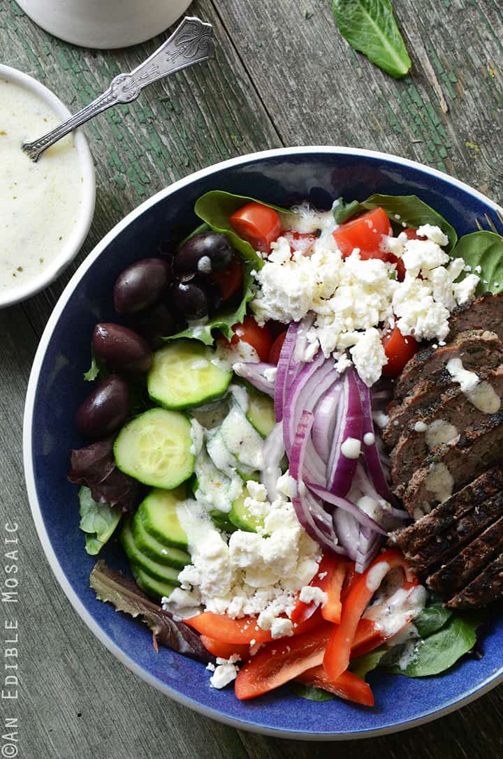 Greek Salad Bowls with Spiced Lamb Burgers