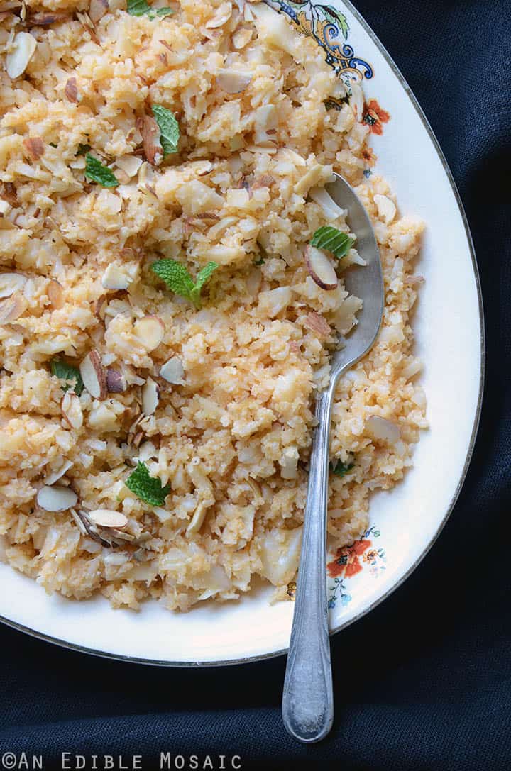 Smoky Roasted Garlic Cauliflower “Rice” with Toasted Almonds {Paleo} 1