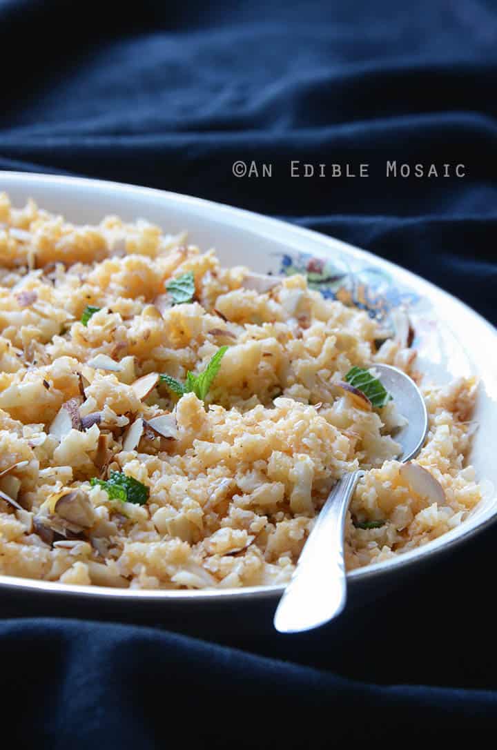 Smoky Roasted Garlic Cauliflower “Rice” with Toasted Almonds {Paleo} 2