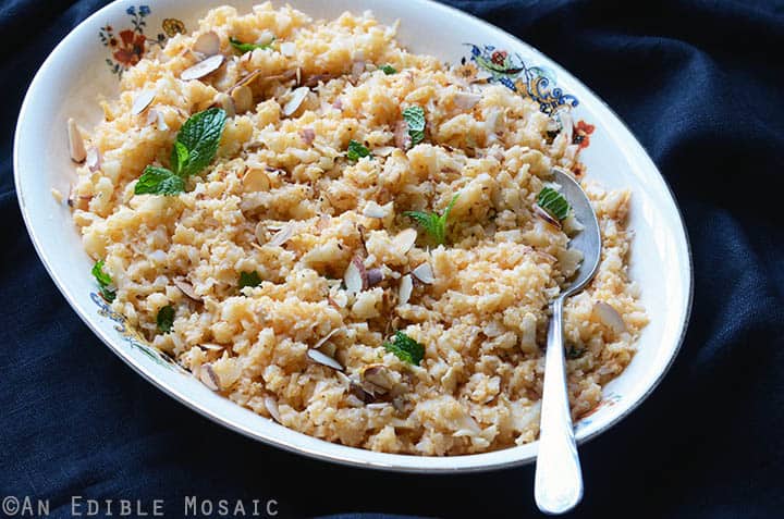 Smoky Roasted Garlic Cauliflower “Rice” with Toasted Almonds {Paleo} 4
