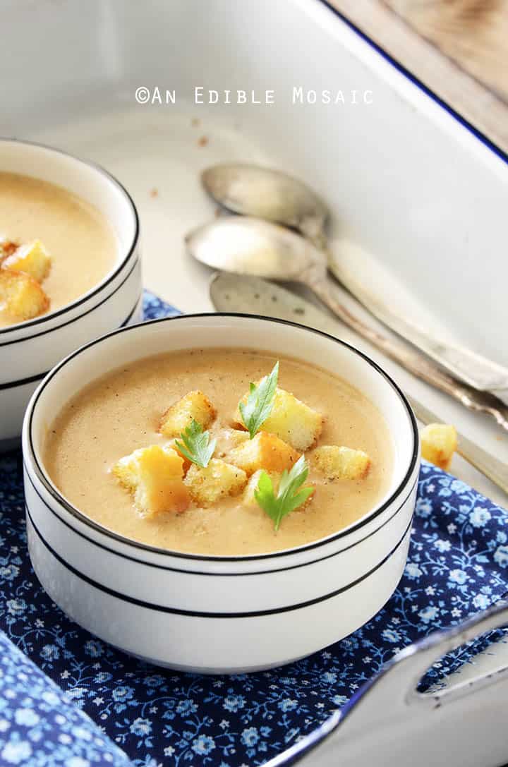 Cream of Caramelized Onion and Cheese Chowder with Homemade Croutons