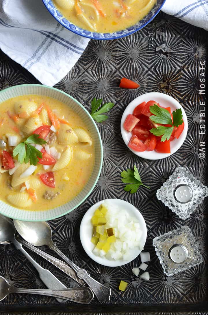 Macaroni and Cheeseburger Vegetable Soup