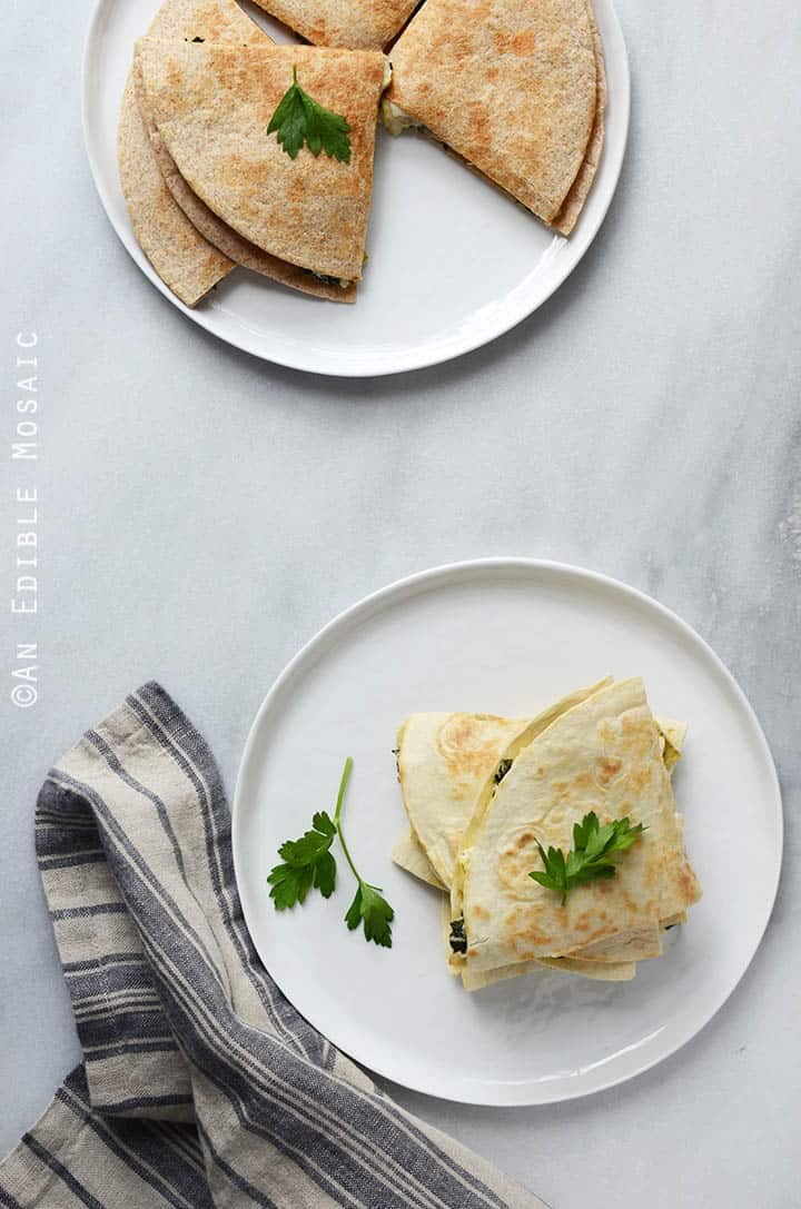 Cheesy Kale-Artichoke Quesadillas {Lactose-Free; Gluten-Free Option} 1