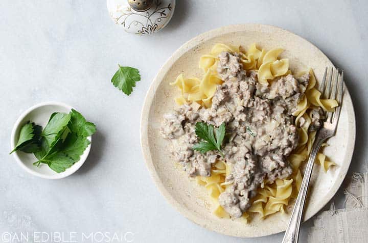 ground beef stroganoff dinner on plate