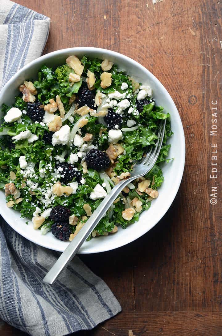 Blackberry and Toasted Walnut Kale Salad with Goat Cheese
