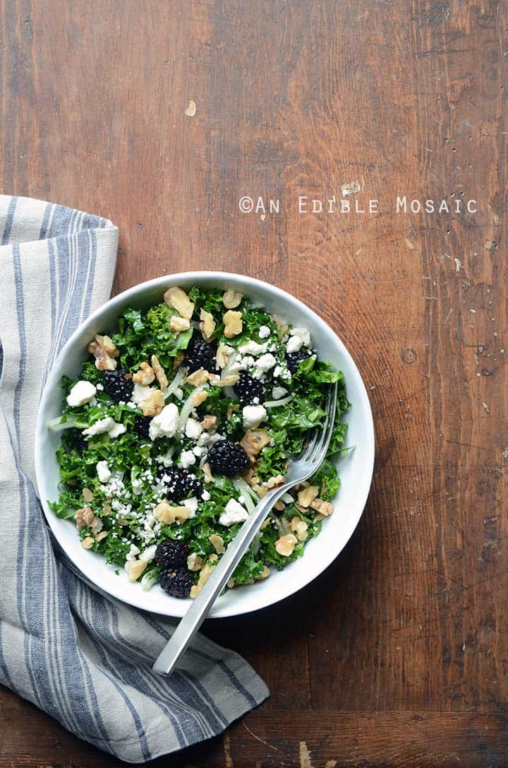 Blackberry and Toasted Walnut Kale Salad with Goat Cheese 3