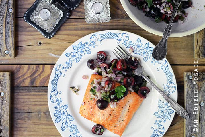 Seared Salmon with Fresh Cherry and Charred Poblano Chopped Salad {Paleo and Whole30} 3