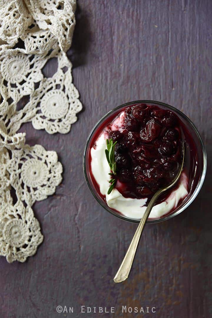 Vanilla Yogurt with Grape and Blueberry Compote with Honey and Fresh Rosemary 2