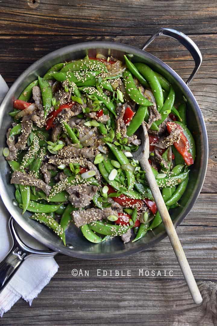 30-Minute Sesame Beef and Snap Pea Stir-Fry Skillet Supper {And Well Fed Weeknights Cookbook Review}