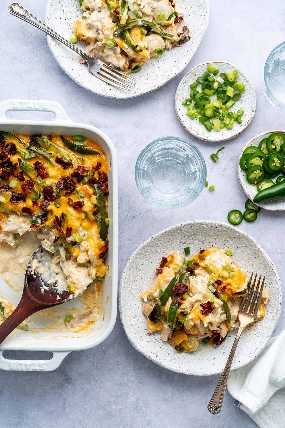 dinner spread of keto chicken casserole