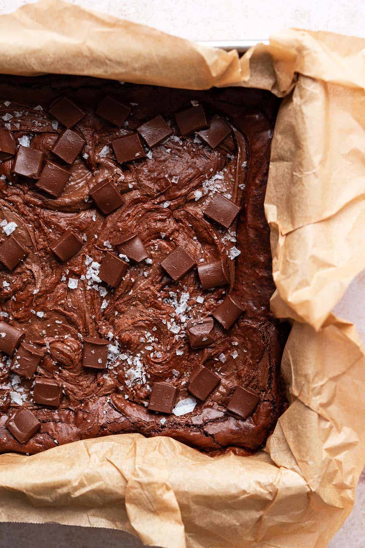 brownies with chocolate hazelnut spread in pan after baking