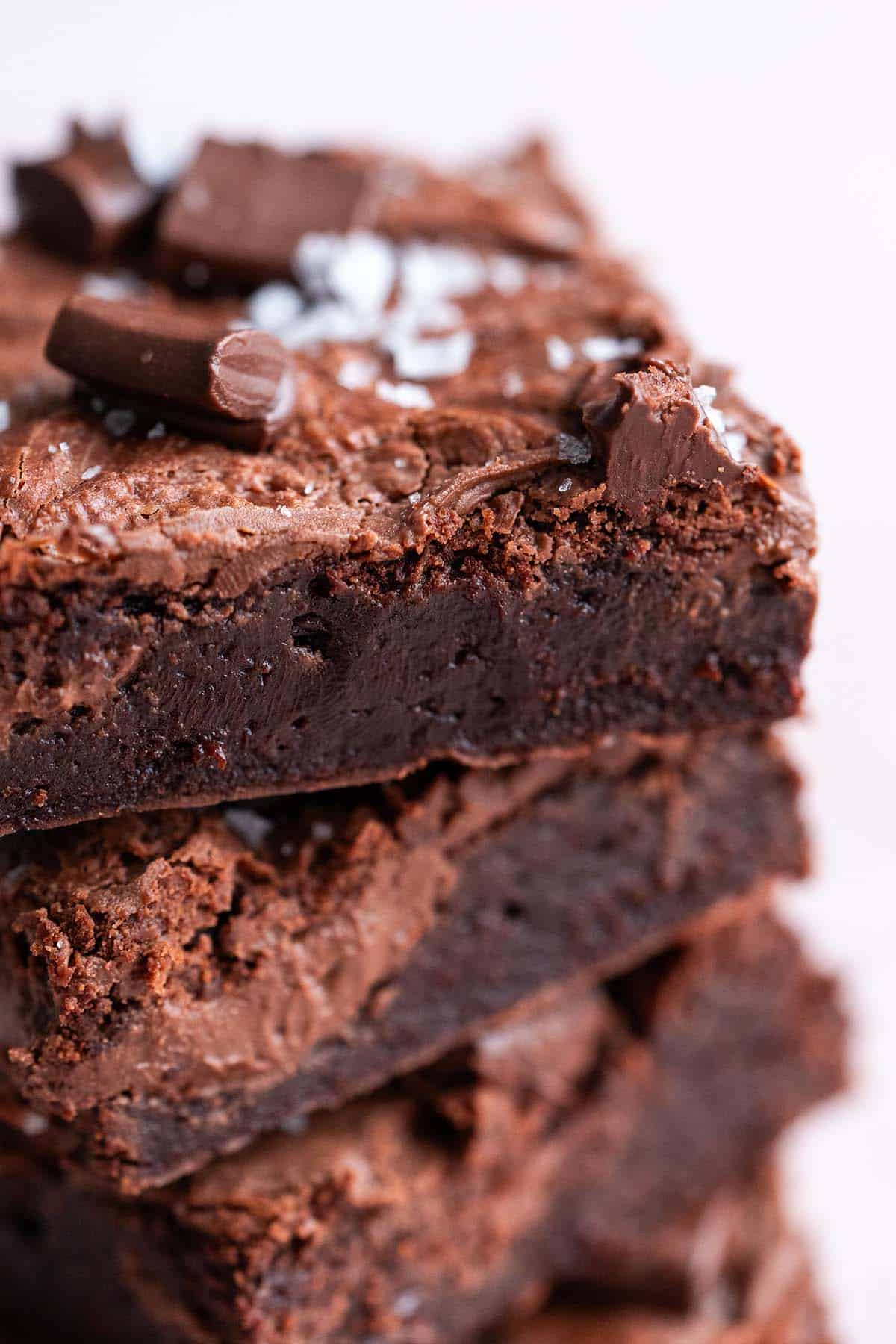 close up of stack of fudgy nutella brownies